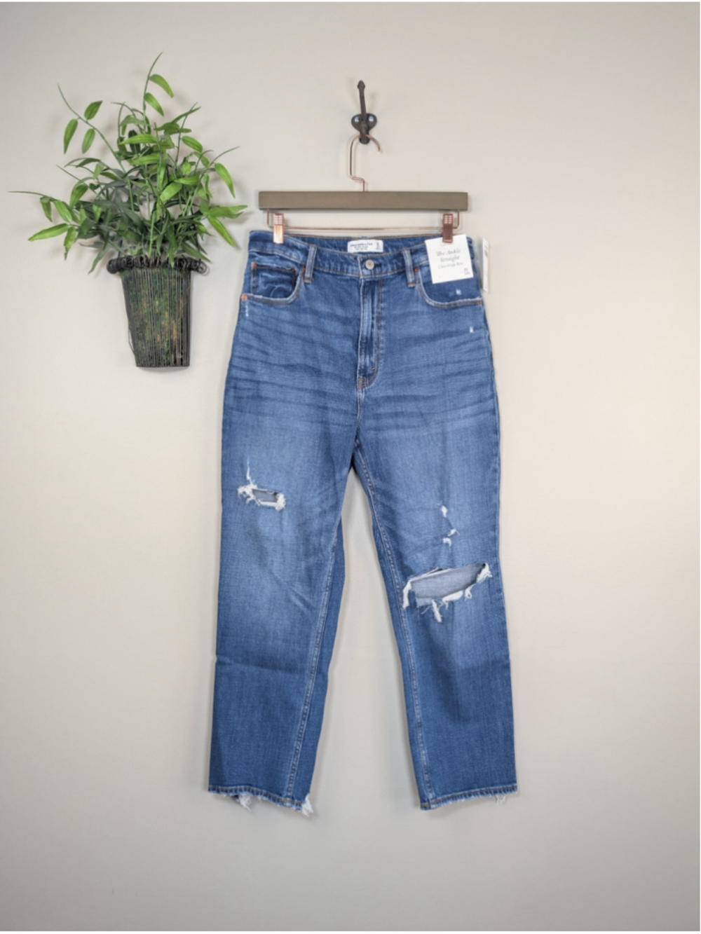 NEW Abercrombie & Fitch Ankle Straight Ultra High Rise Jeans Curve Love Distress